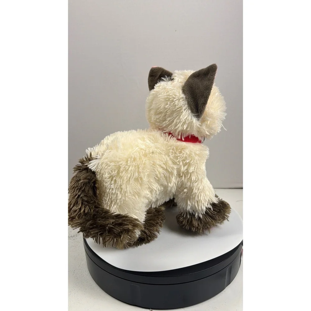 Build-A-Bear Siamese Cat Plush Cream Brown‎ Shaggy Fur Red Collar Blue Eye